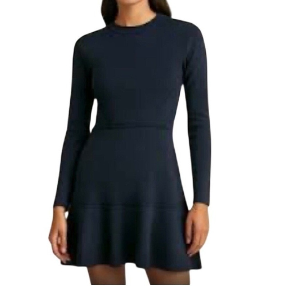 Zara Knit Fit and Flare Ruffle‎ Mini Dress, Women Large Black